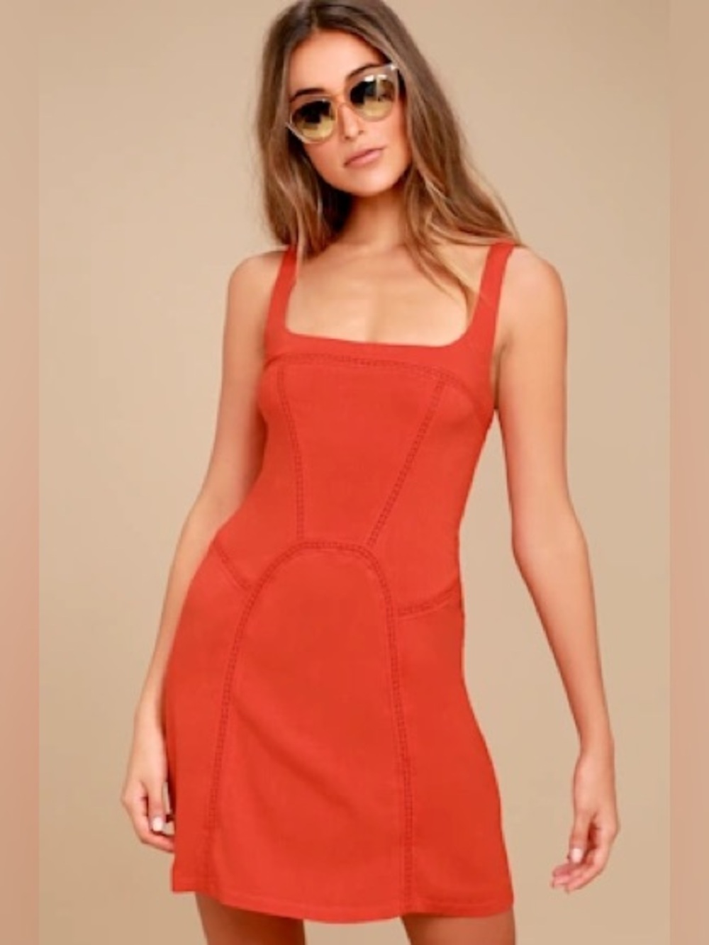 Free People Beyond Me Coral Red Crochet Slip